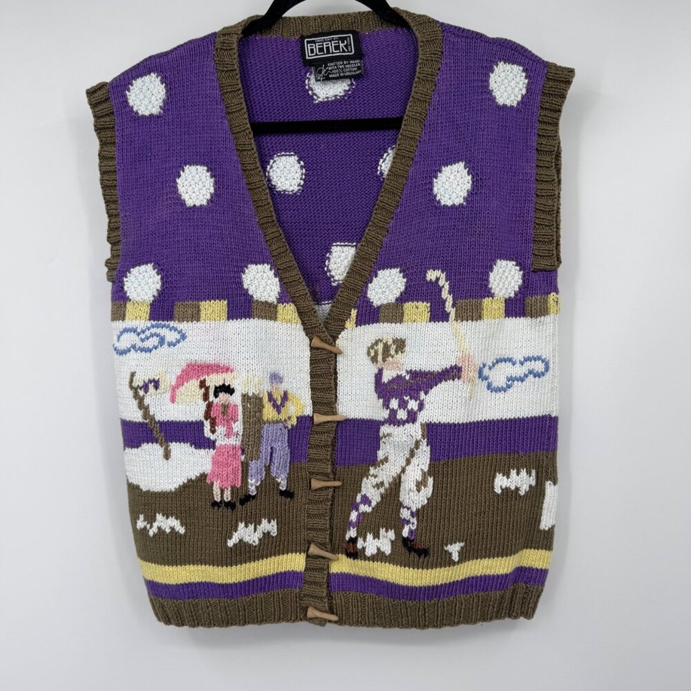 Vintage 80s Berek Ladies Vintage Golf Hand Knit Sweater Vest Cardigan M L 3d Gr